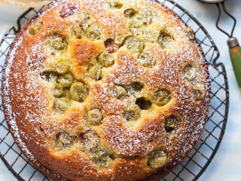 Versunkener Stachelbeerkuchen auf Kuchenrost