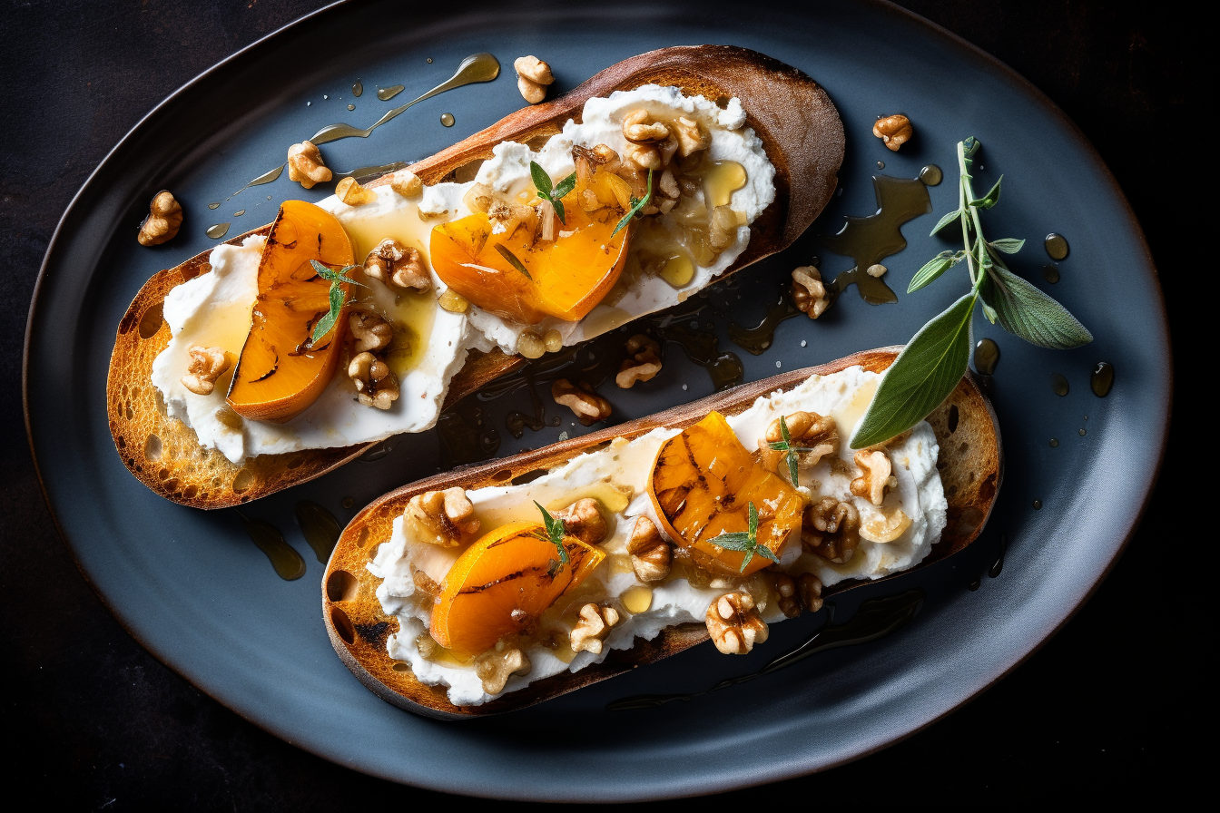 KÃ¼rbis-Bruschetta im Herbst mit Ricotta und WalnÃ¼ssen.