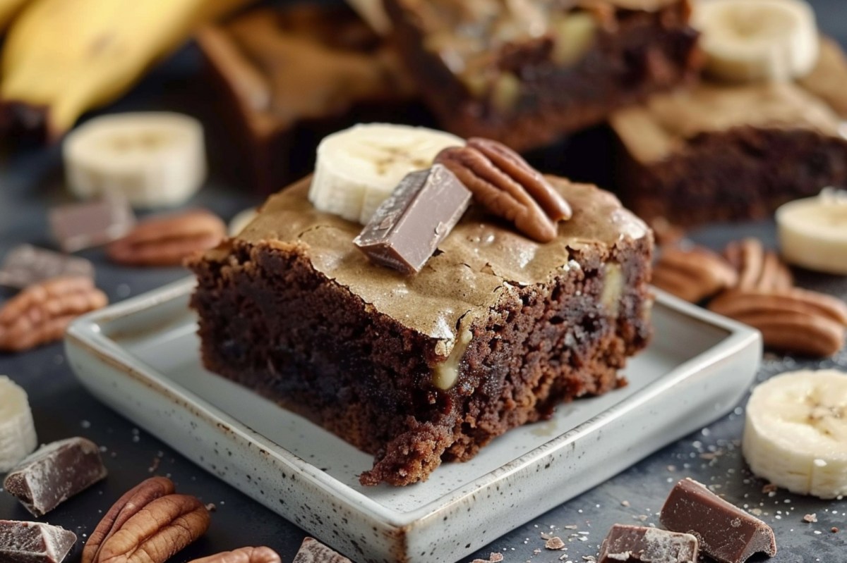 Teller mit einem Stück Bananenbrot-Brownies