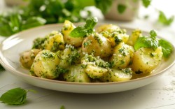 Ein Teller mit Pesto-Kartoffelsalat.