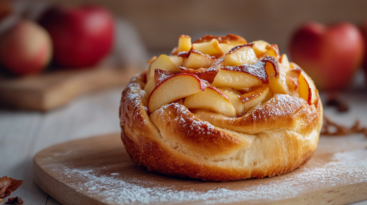 Apfelbrötchen mit Quark auf einem Brett