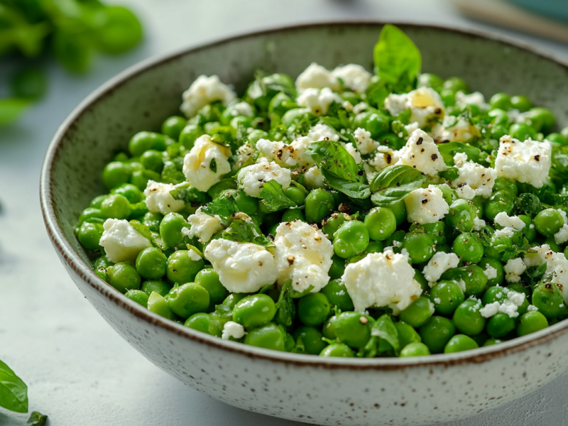 Erbsensalat mit Feta in einer SchÃ¼ssel