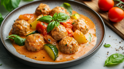 Teller mit Mediterrane Hackbällchen in Tomatensoße