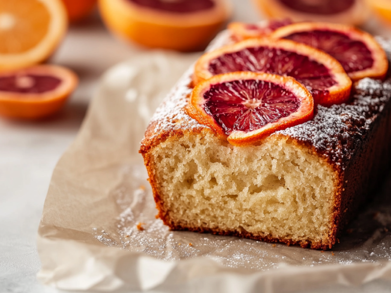 Blutorangen-Joghurt-Kuchen auf Backpapier