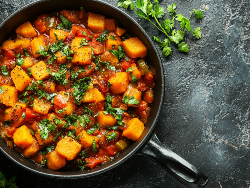 Pfanne mit Kürbis-Gulasch