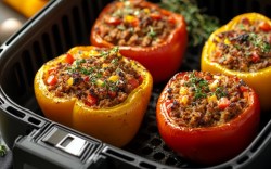 4 gefüllte Paprikas aus dem Airfryer.