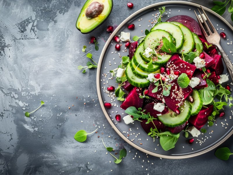 Teller mit Rote-Bete-Gurken-Salat mit Feta