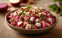 Eine Schüssel mit Rote-Bete-Quinoa-Salat.