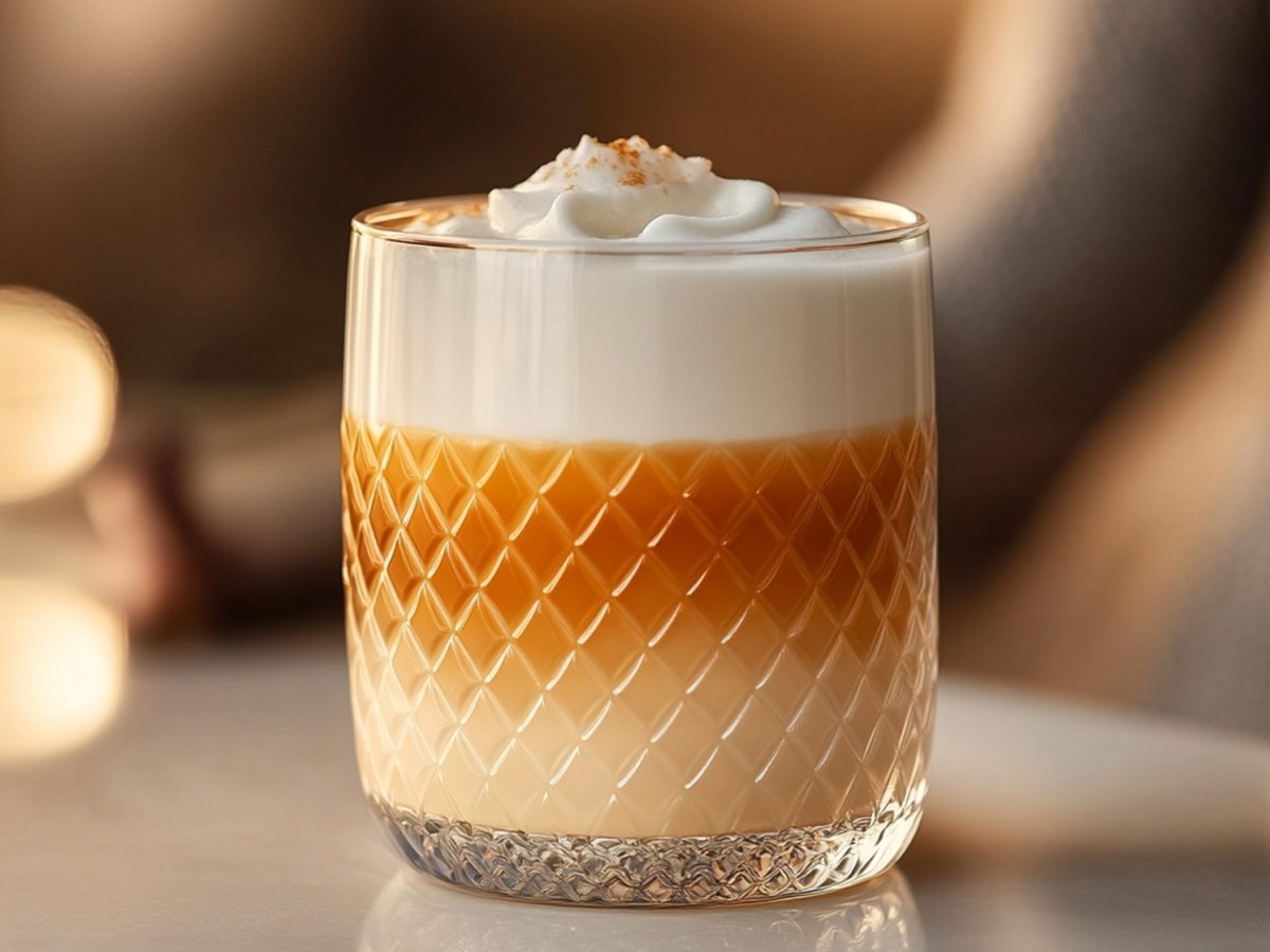 Ein Glas mit Eierlikör-Macchiato