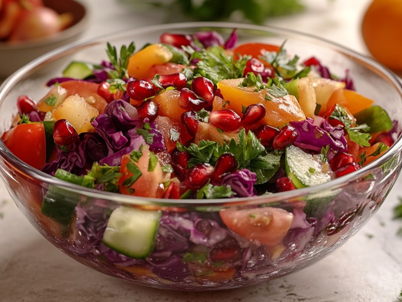 Schüssel mit Rotkohl-Gurken-Salat