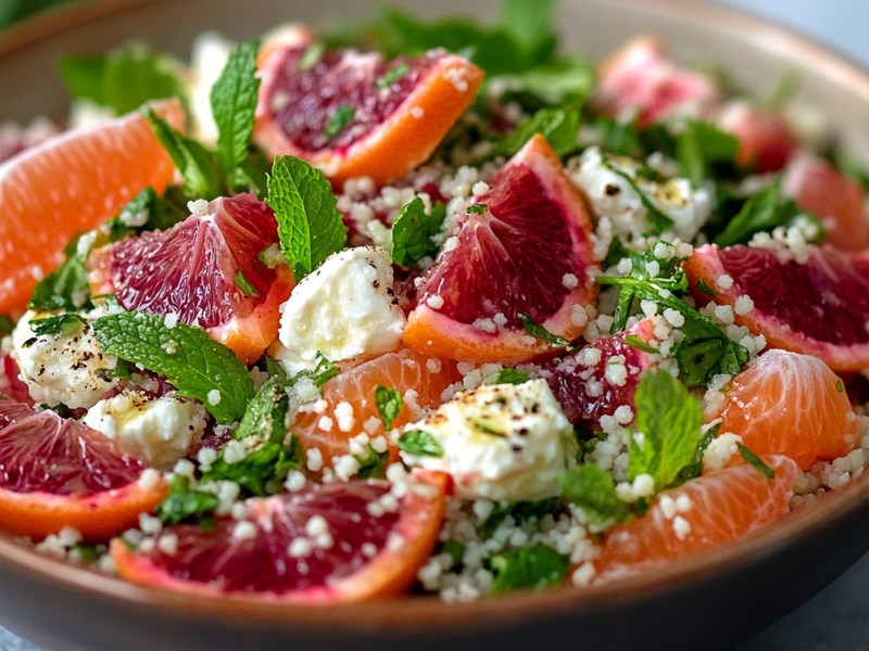 Schüssel mit Blutorangen-Couscous-Salat