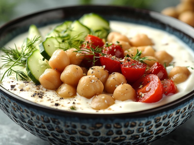 Joghurt-Bowl mit Tomaten und Kichererbsen