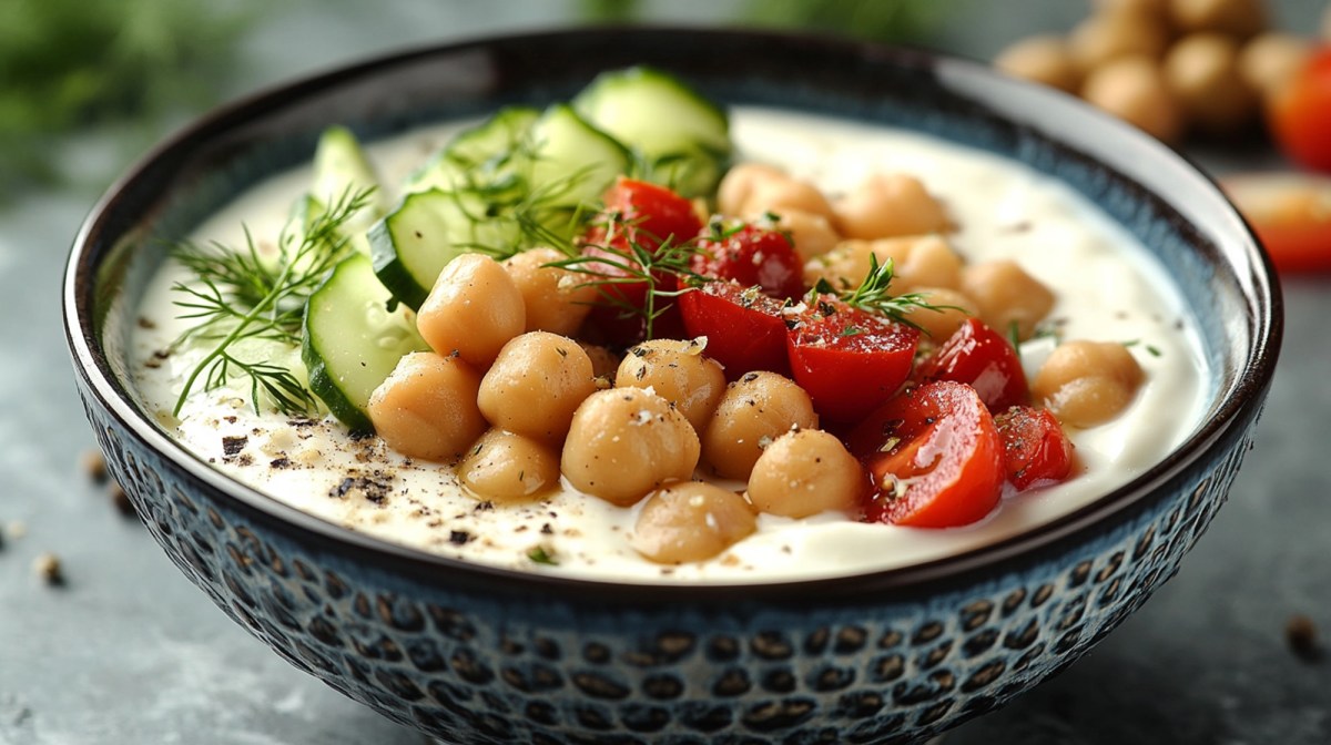 Joghurt-Bowl mit Tomaten und Kichererbsen