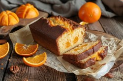 Angeschnittener Orangen-Joghurt-Kuchen