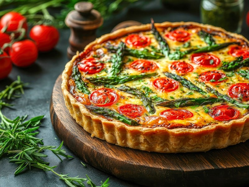 Spargel-Tomaten-Quiche: knuspriger Boden, cremige Füllung