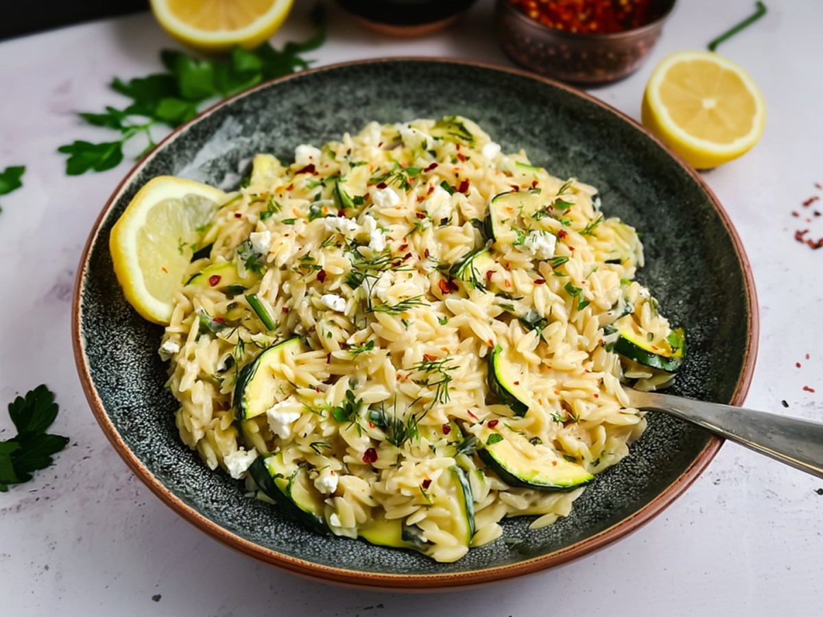Diese Zucchini-Feta-Orzo darf nicht in deinem Rezeptbuch fehlen